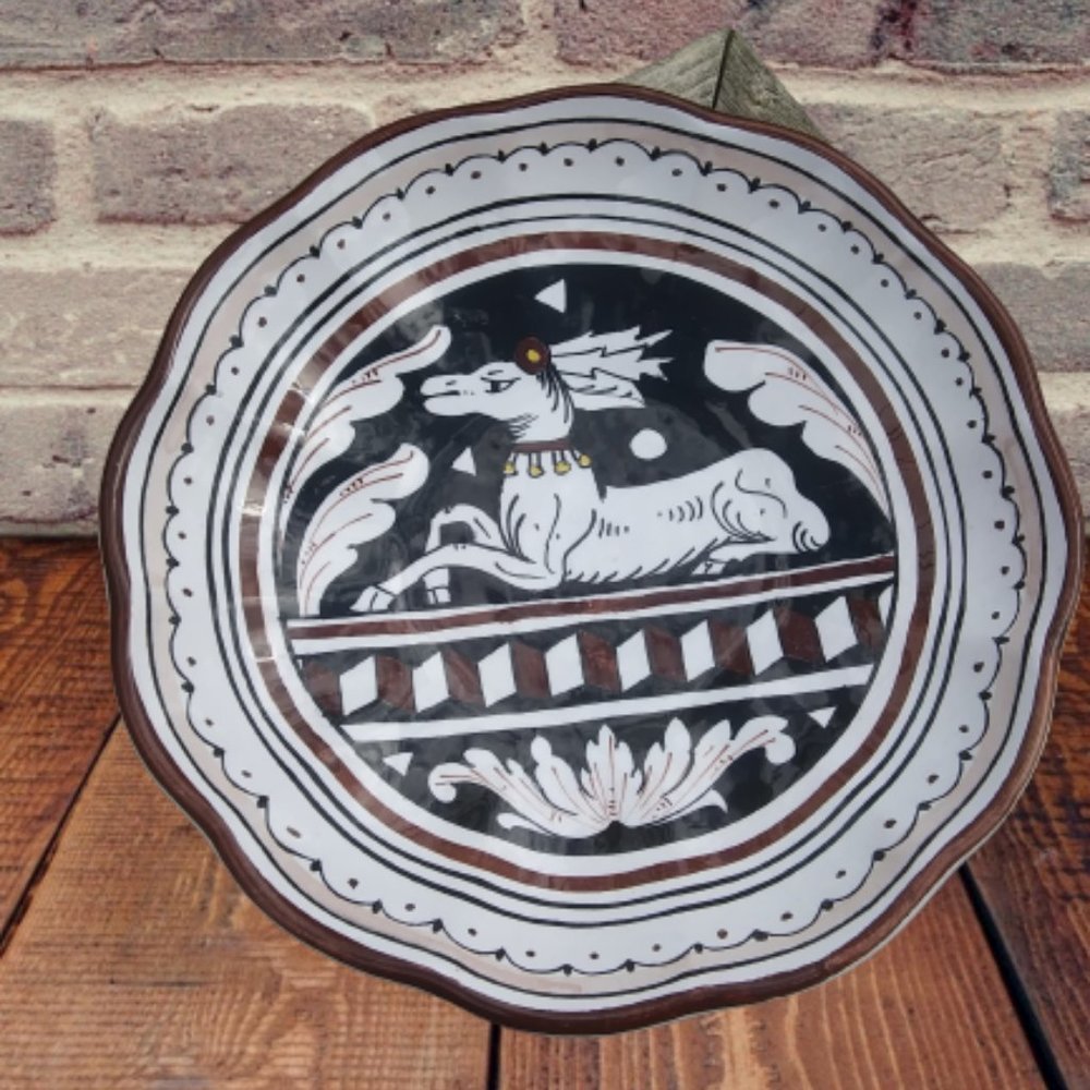 Vintage Siena Italy Stag Sitting Deer Black and White wall dish decor FLAWS